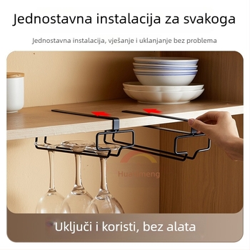 Zidni držač za čaše za vino, europskog stila, od karbonskog čelika, bez bušenja