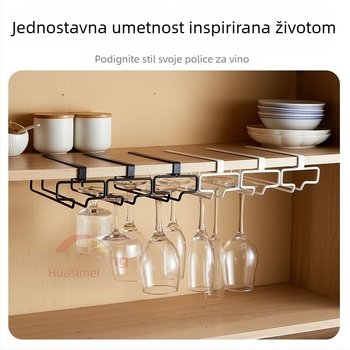 Zidni držač za čaše za vino, europskog stila, od karbonskog čelika, bez bušenja