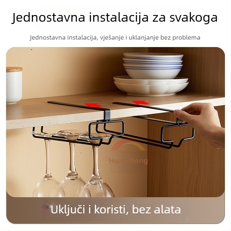 Zidni držač za čaše za vino, europskog stila, od karbonskog čelika, bez bušenja