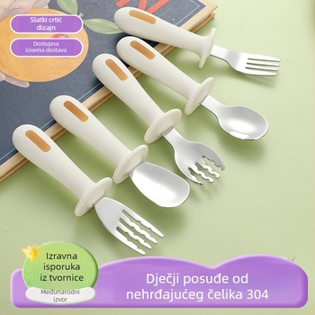Set dječjih žlica i vilica od nehrđajućeg čelika 304, za djecu od 6 mjeseci, dvodijelni set, crtani stil