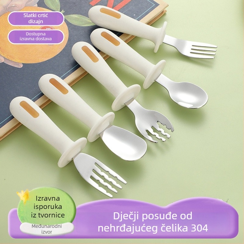 Set dječjih žlica i vilica od nehrđajućeg čelika 304, za djecu od 6 mjeseci, dvodijelni set, crtani stil