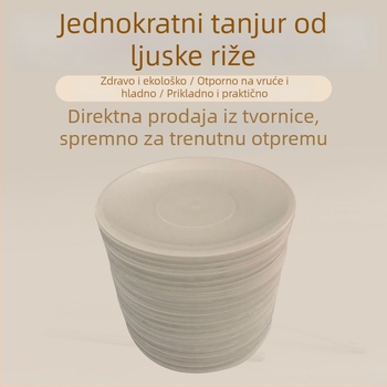 Jednokratna posuđa od rižine ljuske, biološki razgradiva, debela, mlijeko-bijele boje, set od 150 komada, za kućnu i hotelsku upotrebu