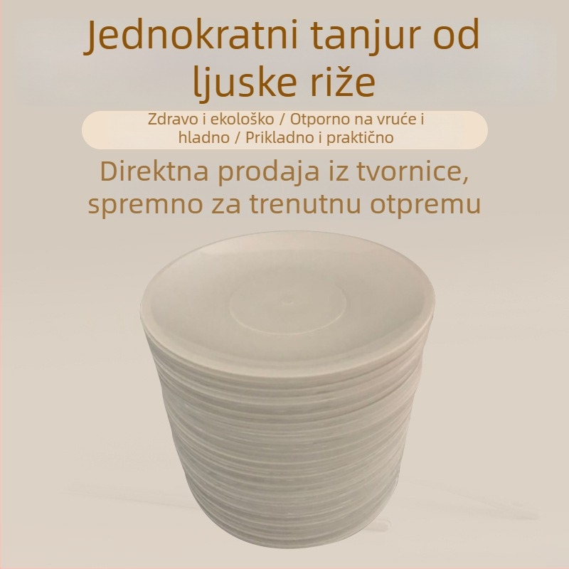 Jednokratna posuđa od rižine ljuske, biološki razgradiva, debela, mlijeko-bijele boje, set od 150 komada, za kućnu i hotelsku upotrebu