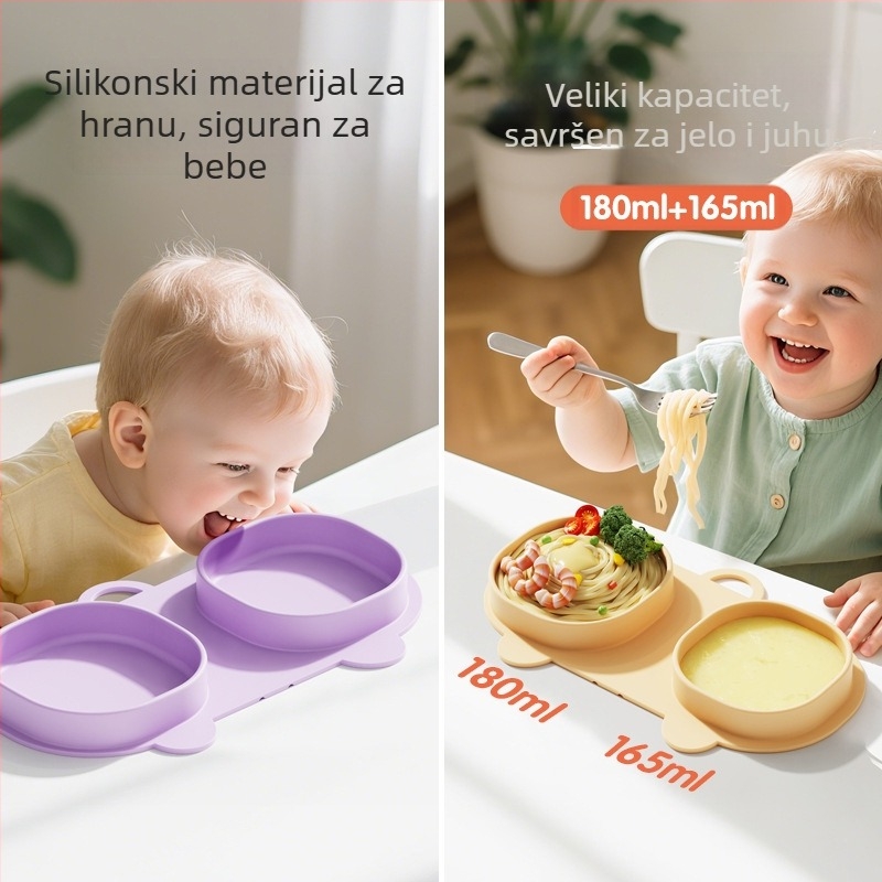 Dječji silikon tanjur za jelo - sklopivi, protiv prosipanja, Tingfeng, za dob od 6 mjeseci pa naviše