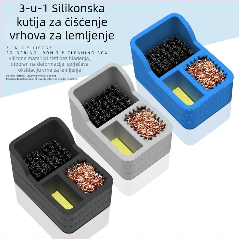3-u-1 set za čišćenje vrhova lemilice: kutija za čišćenje vrha, odvijač za vrh, čistač cínovih kuglica, kutija šlaka cinka, bakrena žica kugla za čišćenje vrha