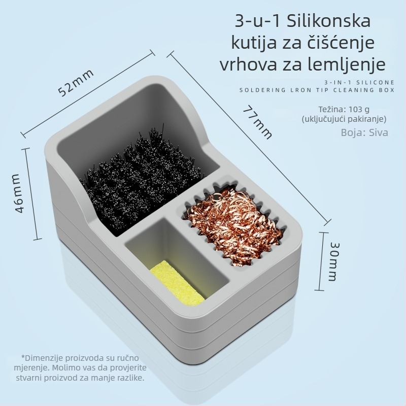 3-u-1 set za čišćenje vrhova lemilice: kutija za čišćenje vrha, odvijač za vrh, čistač cínovih kuglica, kutija šlaka cinka, bakrena žica kugla za čišćenje vrha