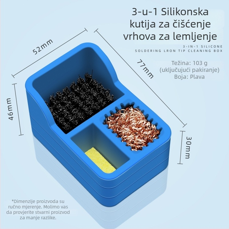 3-u-1 set za čišćenje vrhova lemilice: kutija za čišćenje vrha, odvijač za vrh, čistač cínovih kuglica, kutija šlaka cinka, bakrena žica kugla za čišćenje vrha