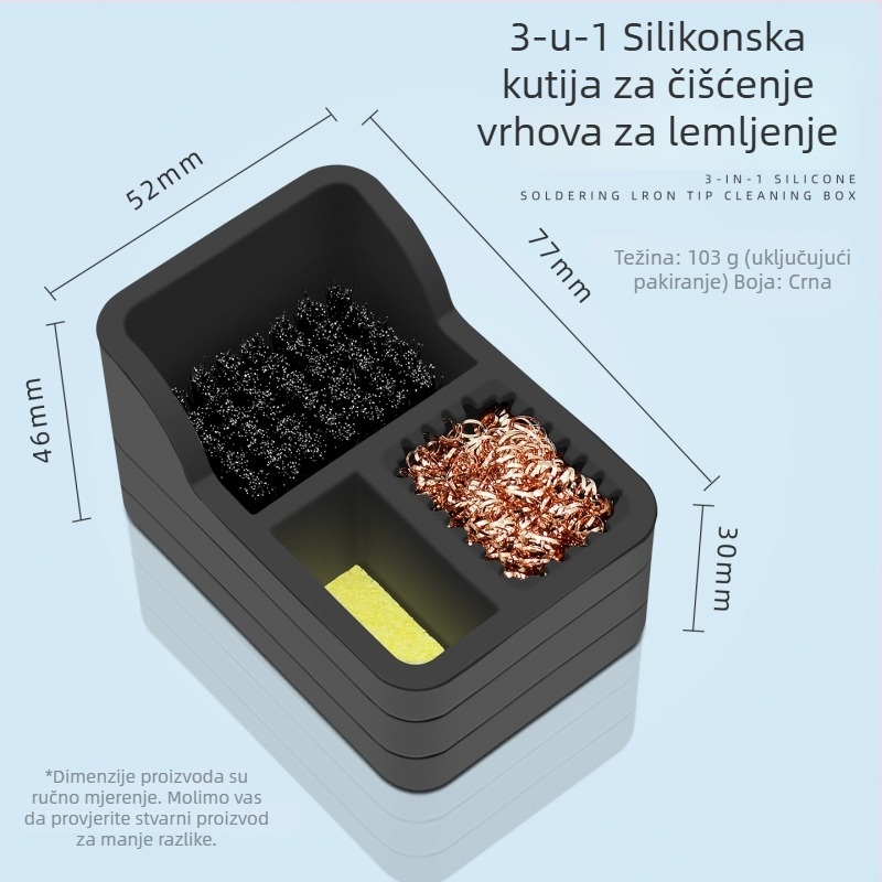 3-u-1 set za čišćenje vrhova lemilice: kutija za čišćenje vrha, odvijač za vrh, čistač cínovih kuglica, kutija šlaka cinka, bakrena žica kugla za čišćenje vrha