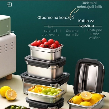 Kutija za čuvanje hrane od nehrđajućeg čelika 304 s prozirnim i uklonjivim poklopcem, četvrtastog oblika, kapacitet 301–500 ml