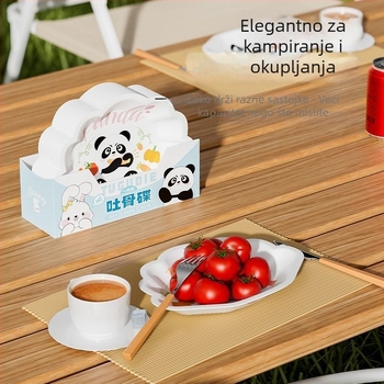 Jednokratni tanjur s karikaturalnim motivom kostiju, debeli plast, nepravilni oblik, sladak stil