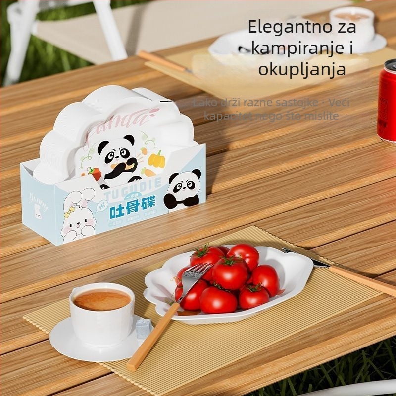 Jednokratni tanjur s karikaturalnim motivom kostiju, debeli plast, nepravilni oblik, sladak stil