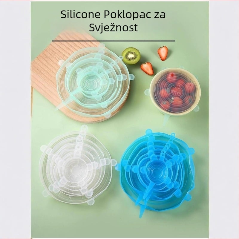 Silikonski poklopci za posude, 6-djelni set, brtvljenje, prehrambena sigurnost