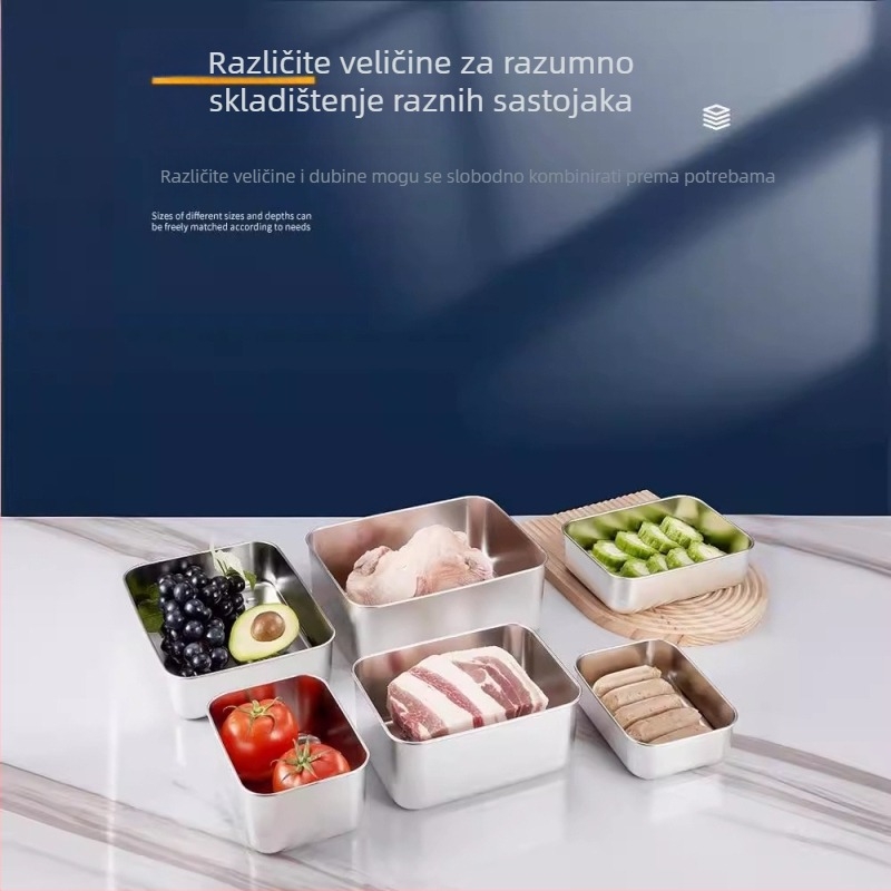 Pravougaona kutija za pohranu od 304 nehrđajućeg čelika s zatvorenim poklopcem, kapacitet 1–2 L