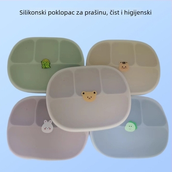 Silikonski dječji tanjur za jelo, dvodijelna set, jednostavan stil, pogodno za djecu od 3 mjeseca