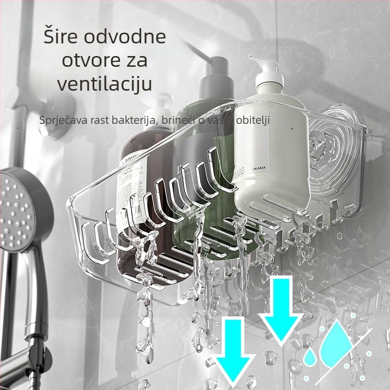 Zidni regaľ za pohranu, 1. razina, PET plast, bez bušenja, držač za četkicu za zube i odvod sapuna
