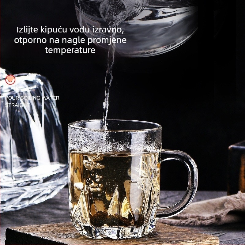 Set čaša od soda-lime stakla s drškom za kućno posluživanje – visoka toplinska otpornost, višeslojna konstrukcija, za čaj i pića