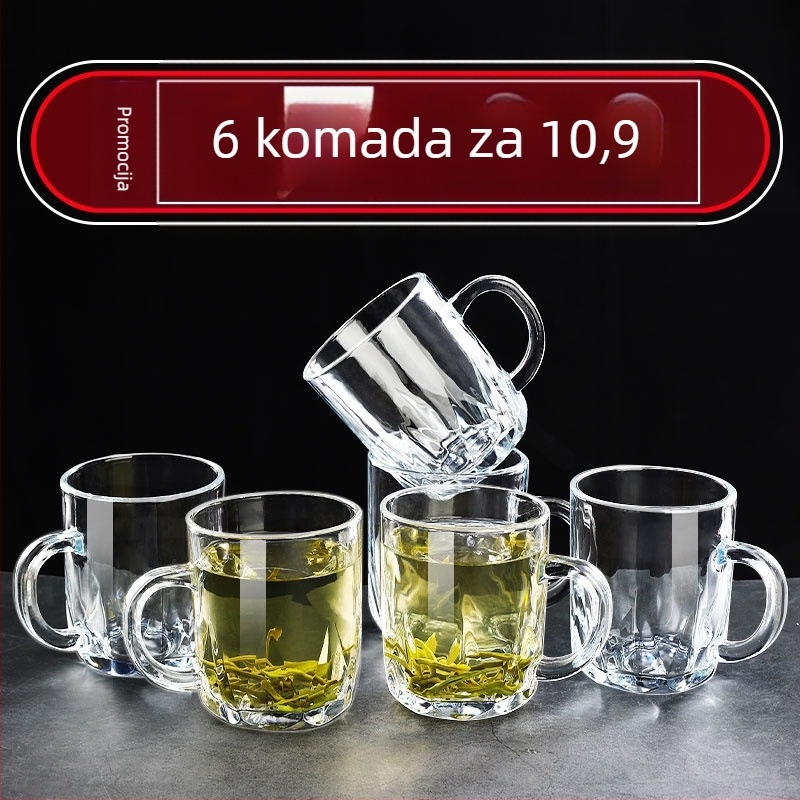 Set čaša od soda-lime stakla s drškom za kućno posluživanje – visoka toplinska otpornost, višeslojna konstrukcija, za čaj i pića