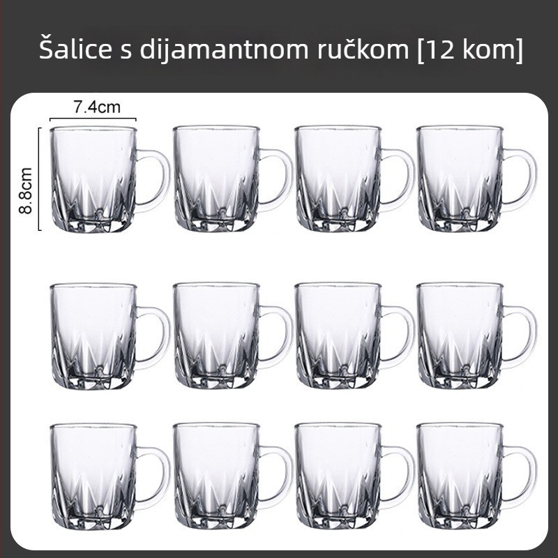 Set čaša od soda-lime stakla s drškom za kućno posluživanje – visoka toplinska otpornost, višeslojna konstrukcija, za čaj i pića