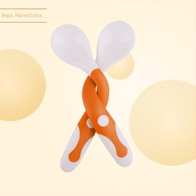 Dvodjelni set zakrivljenih žlica i vilica za bebe, plastika, 12 mjeseci i više, sladak stil