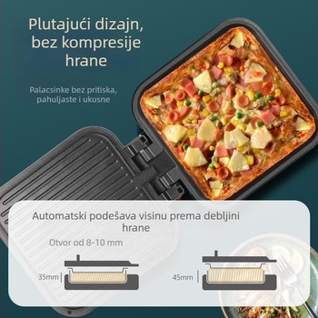 Električna palačinka tava s dvostrukim grijanjem, kvadratnog oblika, 1200W, 220V/50Hz, crni kristalni panel, upravljanje gumbima