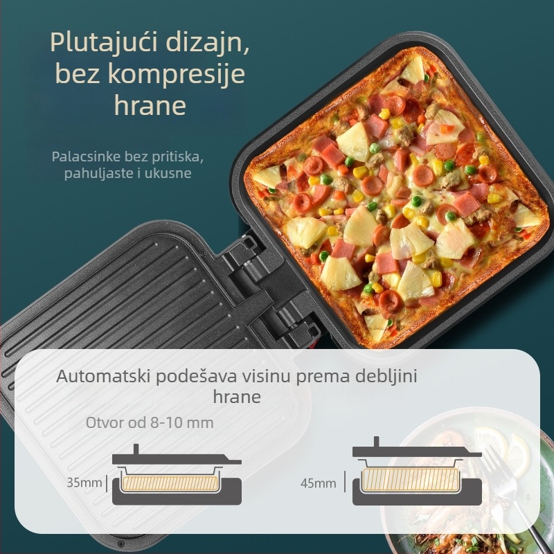 Električna palačinka tava s dvostrukim grijanjem, kvadratnog oblika, 1200W, 220V/50Hz, crni kristalni panel, upravljanje gumbima