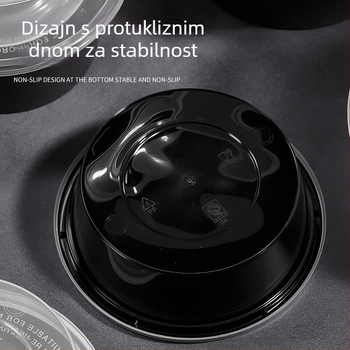 Kružna jednokratna posuda za ručak s poklopcem - prehrambeni PP, mikrovalna sigurnost, mogućnost logotipa
