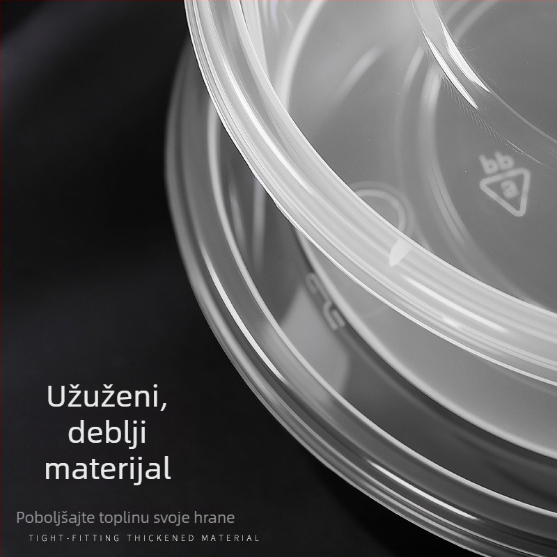 Kružna jednokratna posuda za ručak s poklopcem - prehrambeni PP, mikrovalna sigurnost, mogućnost logotipa