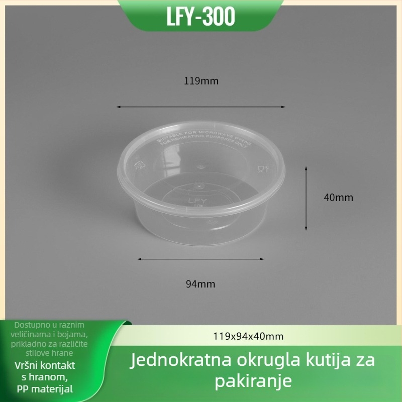 Kružna jednokratna posuda za ručak s poklopcem - prehrambeni PP, mikrovalna sigurnost, mogućnost logotipa