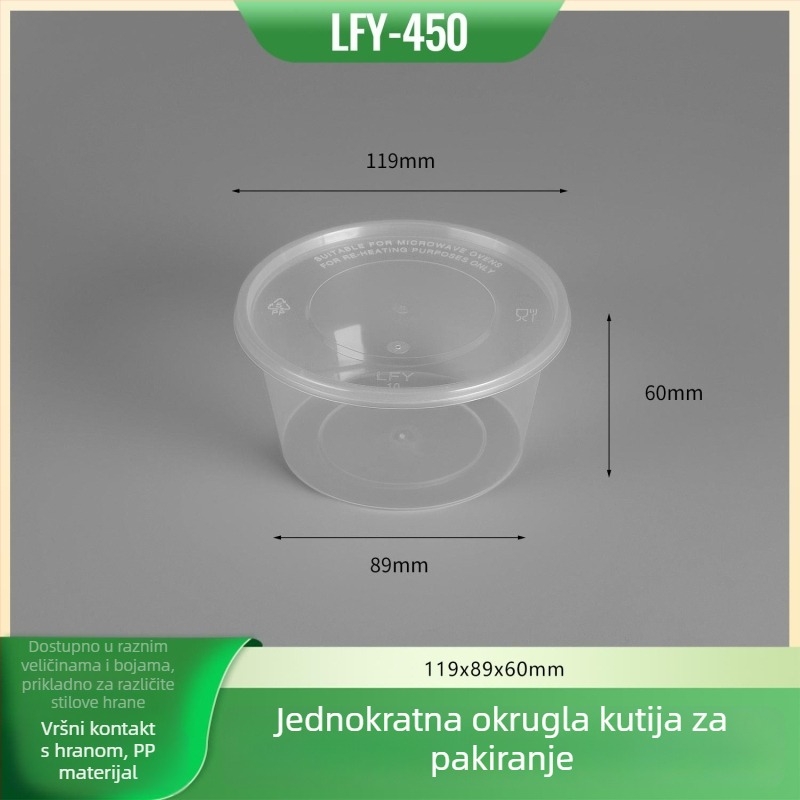 Kružna jednokratna posuda za ručak s poklopcem - prehrambeni PP, mikrovalna sigurnost, mogućnost logotipa