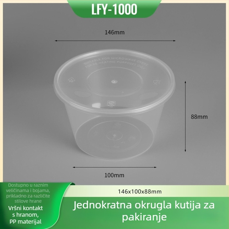 Kružna jednokratna posuda za ručak s poklopcem - prehrambeni PP, mikrovalna sigurnost, mogućnost logotipa