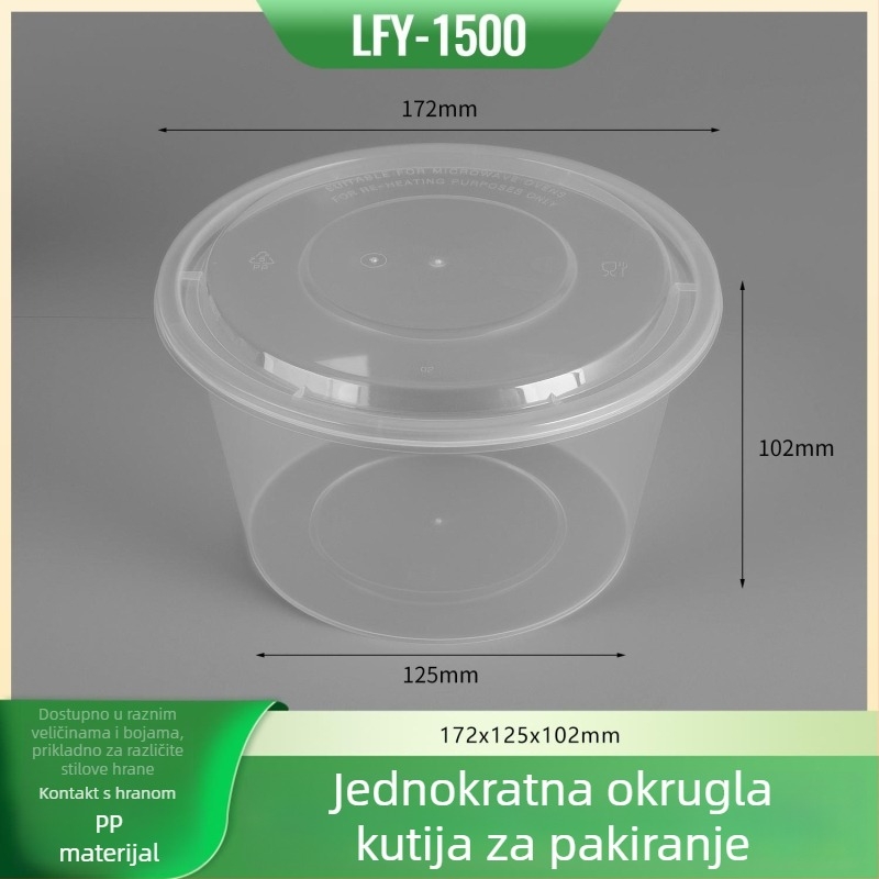 Kružna jednokratna posuda za ručak s poklopcem - prehrambeni PP, mikrovalna sigurnost, mogućnost logotipa