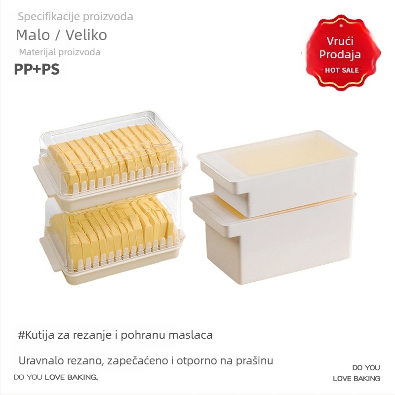 Kutija za skladištenje maslaca s nožem za rezanje pločica sira – materijal PP+PS, kvaliteta hrane