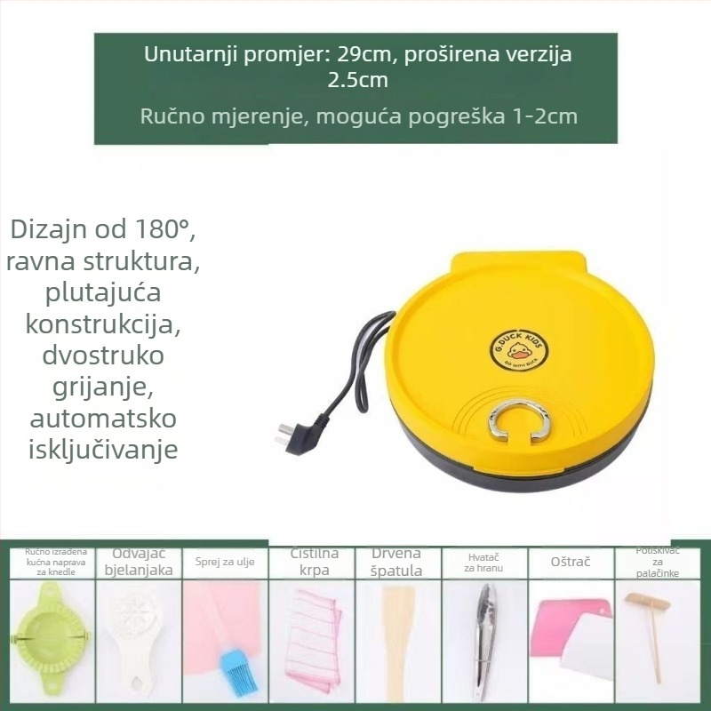 Električna tava za palačinke (crepe maker) s jednostranim grijanjem, snaga 1200–1500 W, upravljanje gumbima