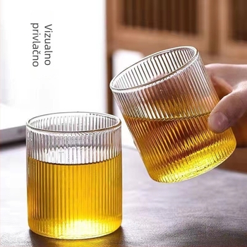 Staklena boca za vodu u japanskom stilu s vertikalnim uzorkom, borosilikatno staklo, veliki kapacitet, uključuje čaše i PP poklopac