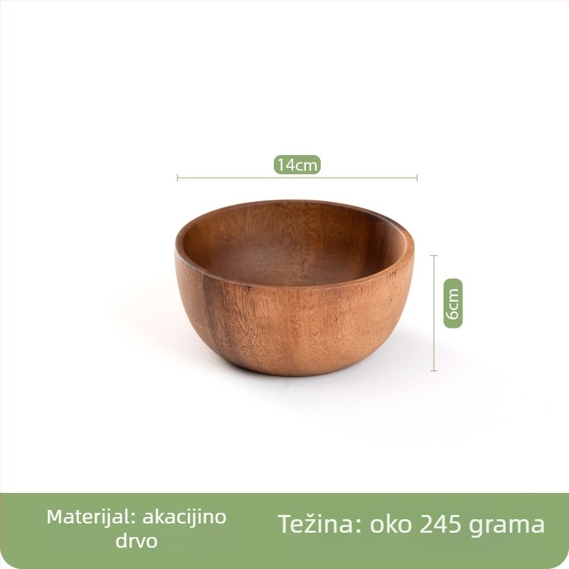 Drvena zdjela za salatu, okrugla, s prugastim uzorkom, stil laganog luksuza i retro; pogodna za obroke, kavu i čaj, s tiskanim logom