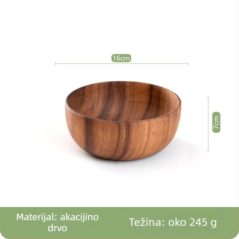 Drvena zdjela za salatu, okrugla, s prugastim uzorkom, stil laganog luksuza i retro; pogodna za obroke, kavu i čaj, s tiskanim logom