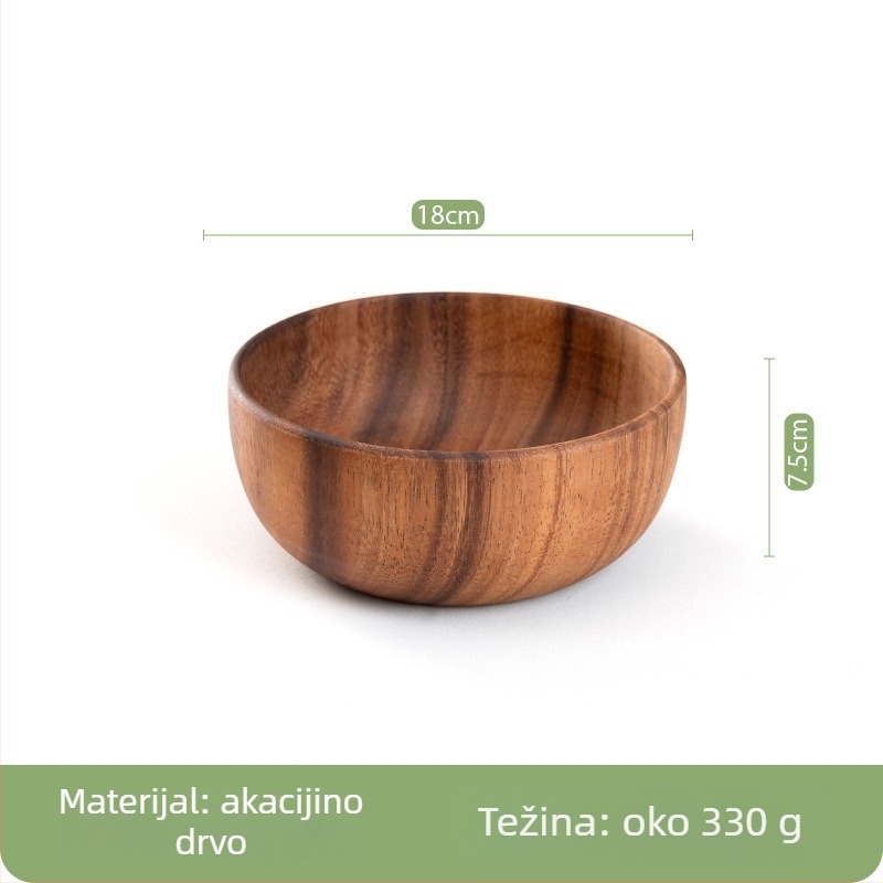 Drvena zdjela za salatu, okrugla, s prugastim uzorkom, stil laganog luksuza i retro; pogodna za obroke, kavu i čaj, s tiskanim logom