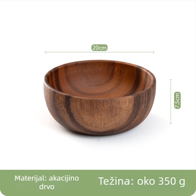 Drvena zdjela za salatu, okrugla, s prugastim uzorkom, stil laganog luksuza i retro; pogodna za obroke, kavu i čaj, s tiskanim logom
