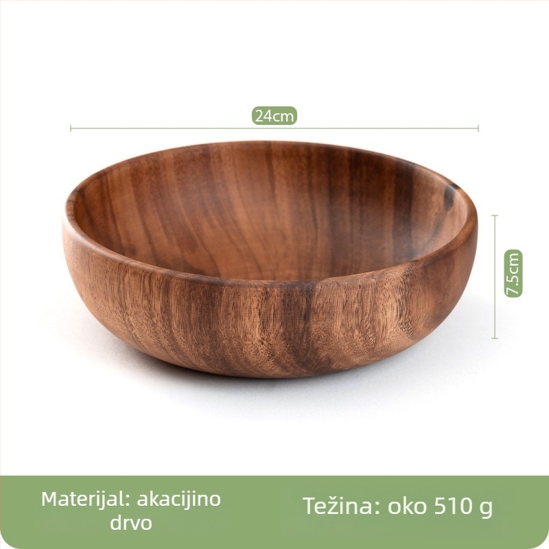 Drvena zdjela za salatu, okrugla, s prugastim uzorkom, stil laganog luksuza i retro; pogodna za obroke, kavu i čaj, s tiskanim logom