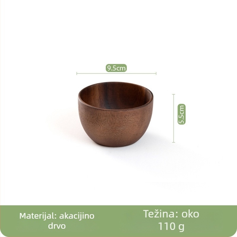 Drvena zdjela za salatu, okrugla, s prugastim uzorkom, stil laganog luksuza i retro; pogodna za obroke, kavu i čaj, s tiskanim logom