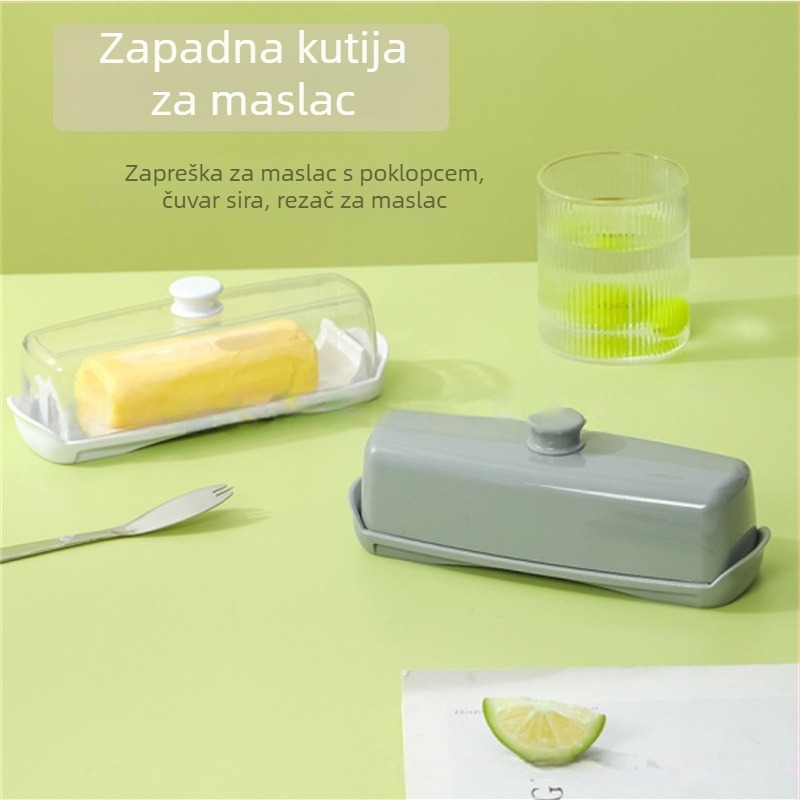 Kutija za maslac, PP plastika, kvadratna, ≤300 ml, mikrovalna sigurna, održava svježinu