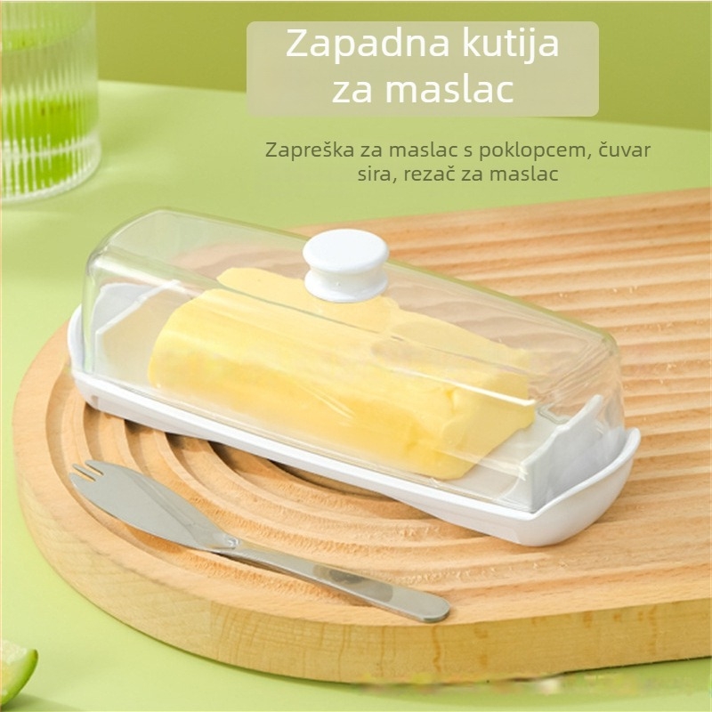 Kutija za maslac, PP plastika, kvadratna, ≤300 ml, mikrovalna sigurna, održava svježinu