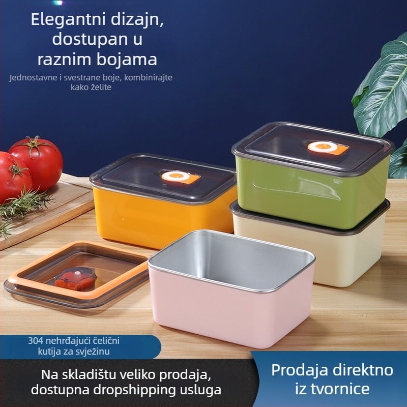 Kutija za čuvanje svježih namirnica od 304 nehrđajućeg čelika, kvadratnog oblika, 501–800 ml, kompatibilna s mikrovalnom.