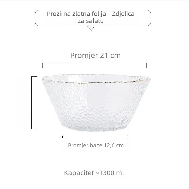 Staklena zdjela za salatu s uzorkom čekića – kružnog oblika, običnog stakla, moderni minimalistički stil