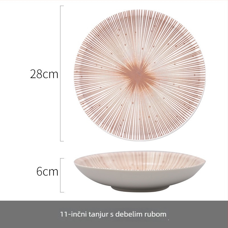 Porcelanska okrugla tanjura za posluživanje u japanskom stilu, podglazirana završna obrada, jednofarbni uzorak, prikladna za mikrovalnu pećnicu