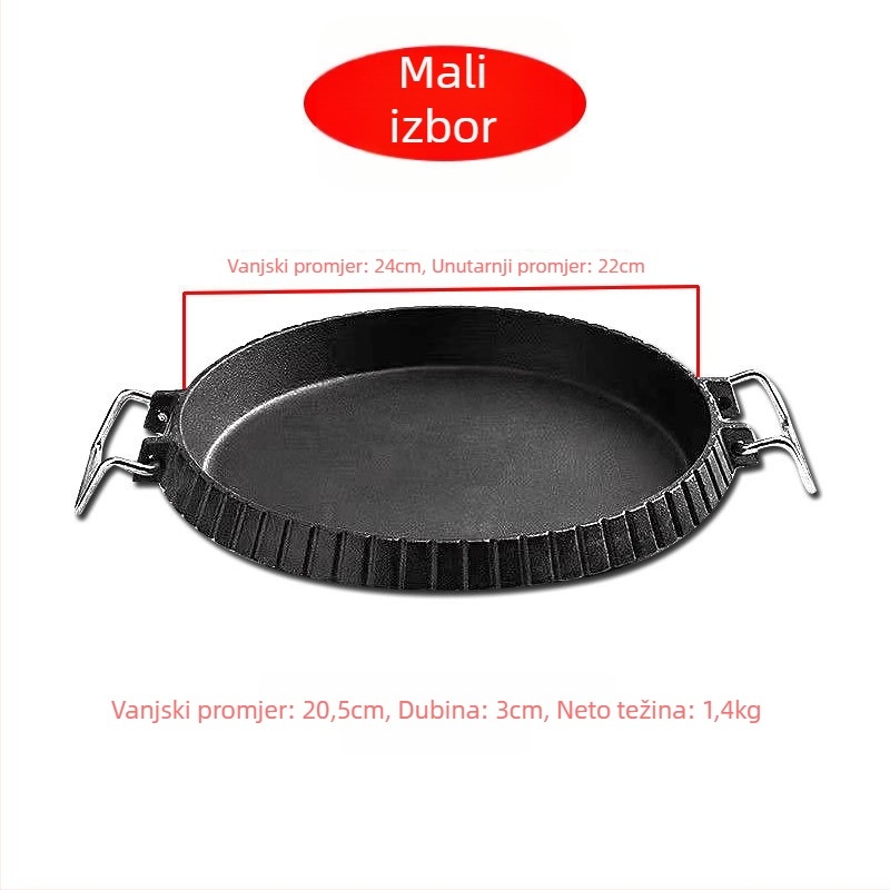 Lijevano željezna tava za indukciju i plinsko kuhalo, bez premaza, s jednim dnom, za kuhanje na otvorenom
