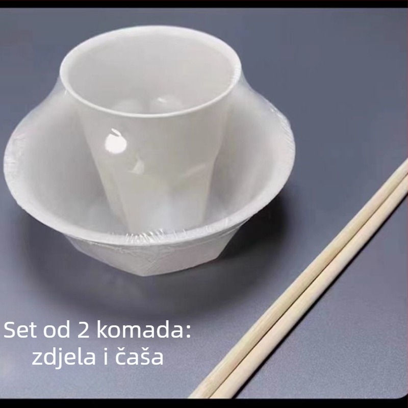 Jednokratni pribor – set od četiri komada: zdjele i štapići za jelo (plastika, nerazgradivo, pogodno za hranu)