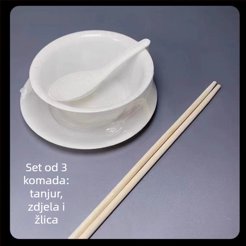 Jednokratni pribor – set od četiri komada: zdjele i štapići za jelo (plastika, nerazgradivo, pogodno za hranu)
