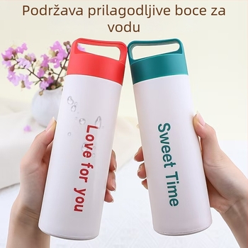 Čaša s drškom od stakla i plastičnim kućištem, prenosiva za auto i vanjsku upotrebu; dvostruka konstrukcija, otporna na curenje; s poklopcem; mogućnost tiskanja logotipa