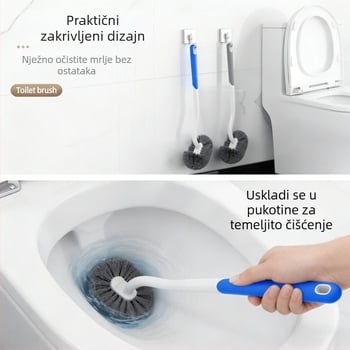 Toaletna četka s dugim držalom, mekanim vlaknima, zidna, plastična